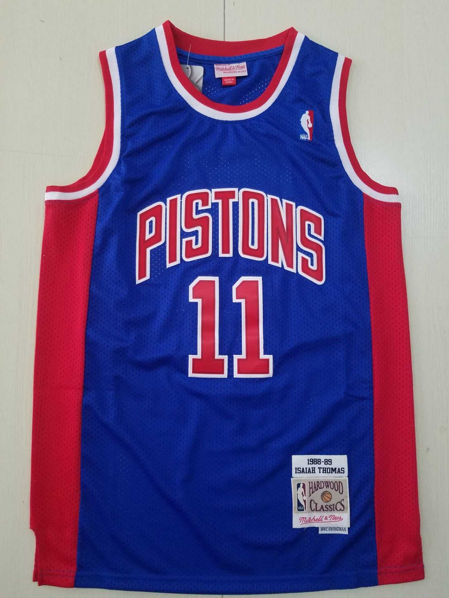 Men Detroit Pistons 11 Thomas Blue Throwback Stitched NBA Jersey 2